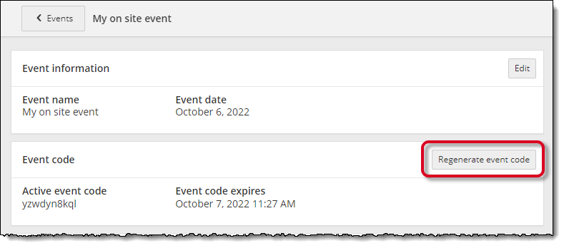 Select the Regenerate event code button in the Event code section.